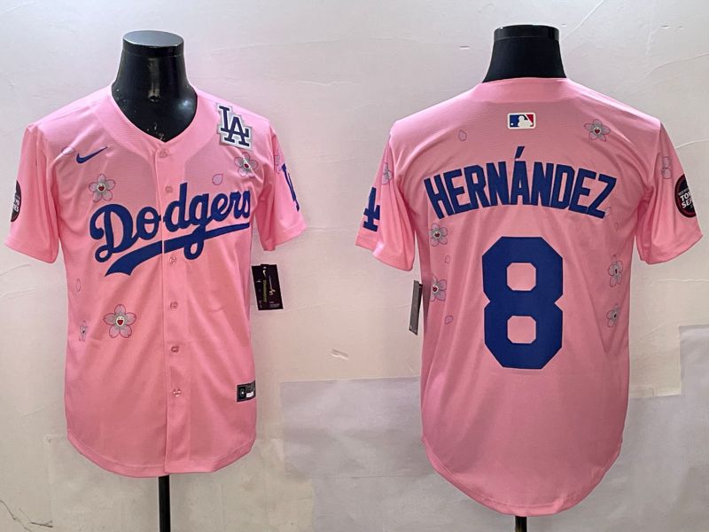 Men Los Angeles Dodgers 8 Hernandez Pink Sakura Edition 2025 Nike MLB Jersey style 5